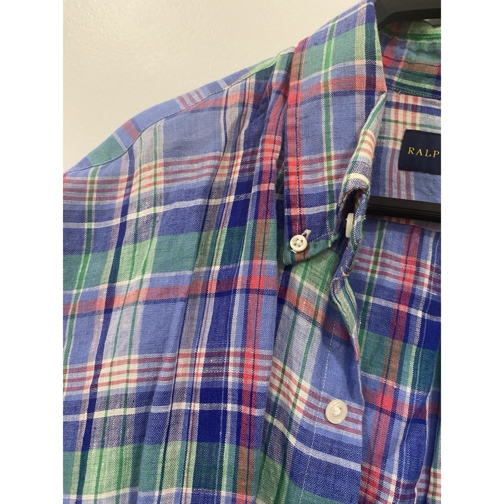 Ralph Lauren mens linen shirt button down Madras Plaid Colorful SZ Large Preppy - Picture 9 of 15